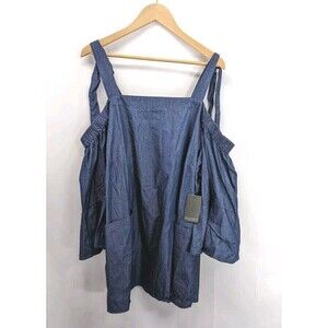 NWT Eloquii Women's Plus Size Denim Off Shoulder Sleeve Top Tunic Sz 18 Blouse